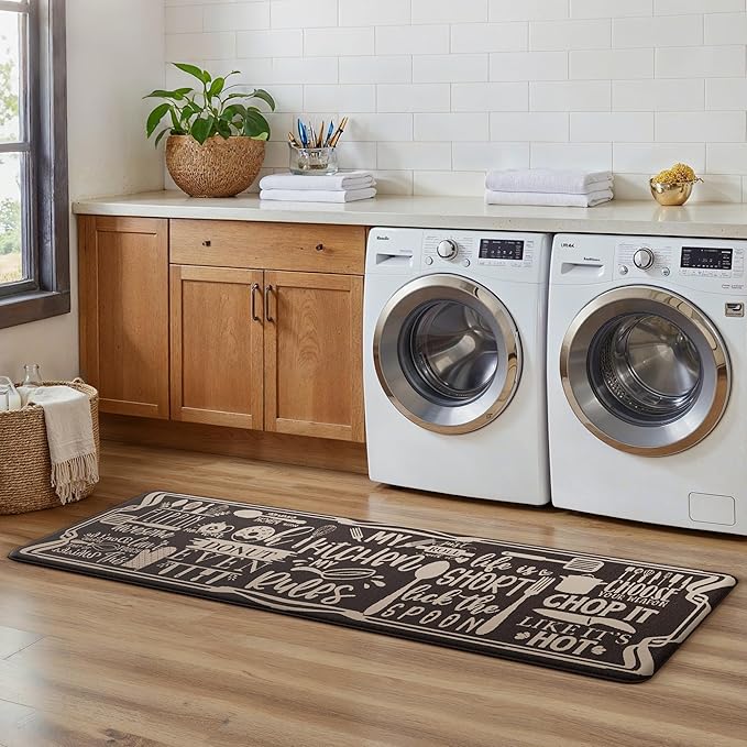 GENIMO Kitchen Mats for Floor 2PCs, Washable Anti Fatigue Mat for Cushioned, 17.3"x59"+17.3"x30", Waterproof Kitchen Rugs, Non Slip Comfort Standing Mat Rug for Sink, Laundry, Home, Coffee