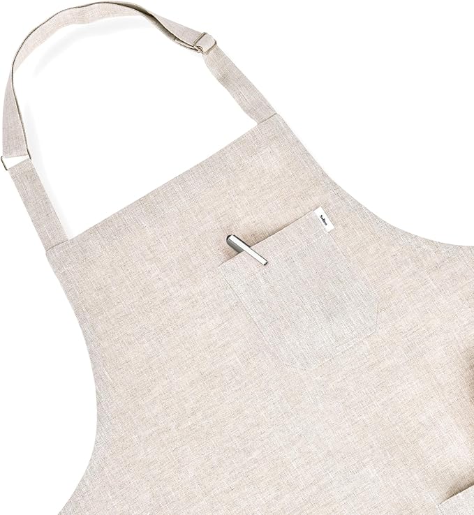 Solino Home Linen Bib Apron for Men & Women - 33 x 30 Inch Kitchen Apron with Front Pockets - Handcrafted from European Flax