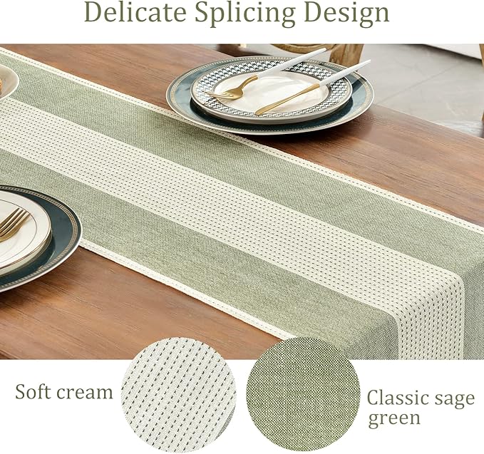 Wracra Linen Table Runner, Farmhouse Macrame Table Runners 90 Inches Long for Dining Table Decor, Wedding, Party and Dresser Decor (Sage Green,90")