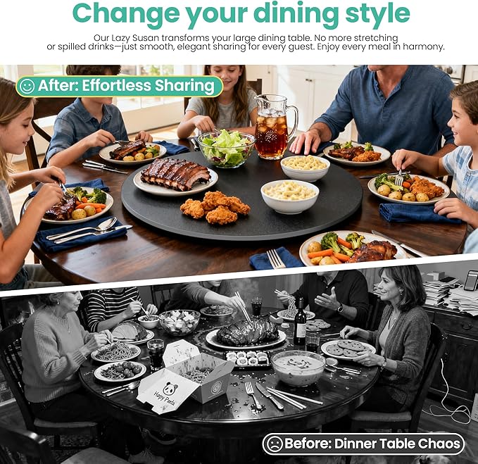 19.7" Lazy Susan Turntable–360° Sinteredstone Silent Anti-Slip Turntable, Table Top Centerpiece for Kitchen, Pantry, Spice Rack, Refrigerator & Dining Table, Black