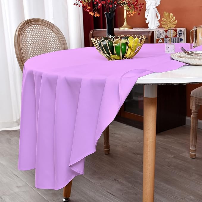 MEANMOY Light Purple 210 GSM Water & Stain Resistant Round Tablecloth for Circle Table - Solid 70 Inch Lavender Table Cloth Cover in Wrinkle Free Durable Washable Polyester Fabric for Party, Banquet