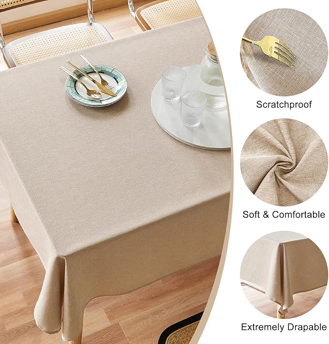 AUSSPVOCT Textured Polyester Tablecloth Rectangle 52x70 Waterproof Spill-Proof Wipeable Table Cloth Wrinkle Free Dining Table Cover for Birthday Farmhouse Spring Tablecloths Up to 36‘'X54''