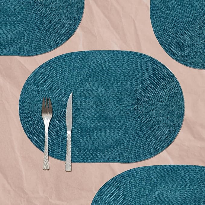 AHHFSMEI Placemats Set of 6 for Dining Table Washable Woven Non-Slip 18x12 inches Placemat Heat-Resistant Durable Table Mats for Dining Table Easy to Clean (Oval Blue, 6)