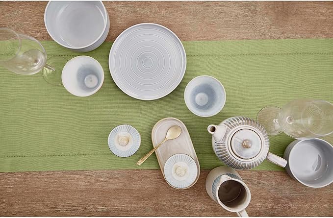 Solino Home Linen Moss Green Table Runner 156 Inches Long - 100% Pure Linen Extra Long Table Runner 14 x 156 Inch for Spring, St Patricks Day, Easter - Classic Hemstitch