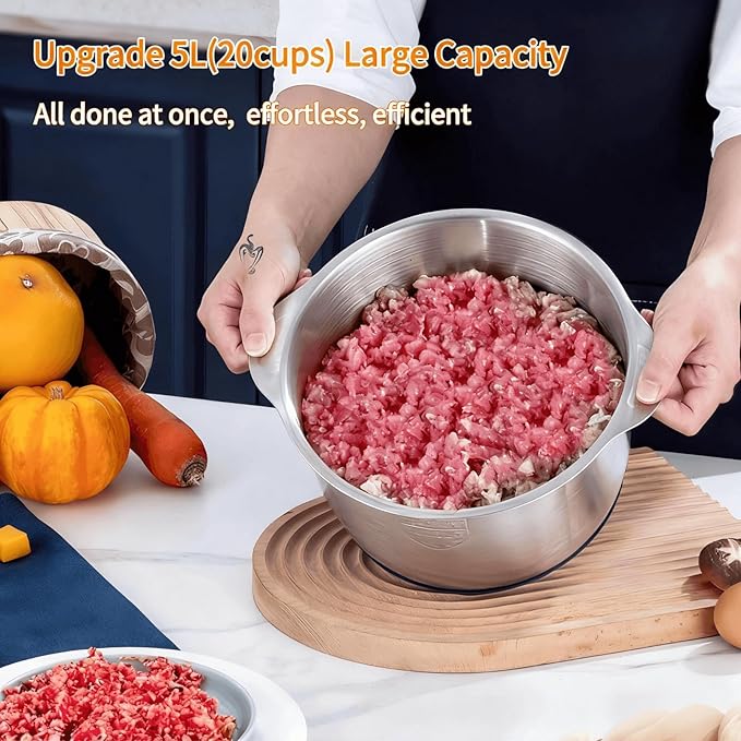 SPEHKAOO Food Processor,5-Speed Electric Food Chopper,Meat Grinder 5L(20Cups) with Two 6-Blade Sets,500W Powerful Vegetable Chopper Used for Dough Mixing,Meat, Nuts, Fruits, Garlic and Vegetables
