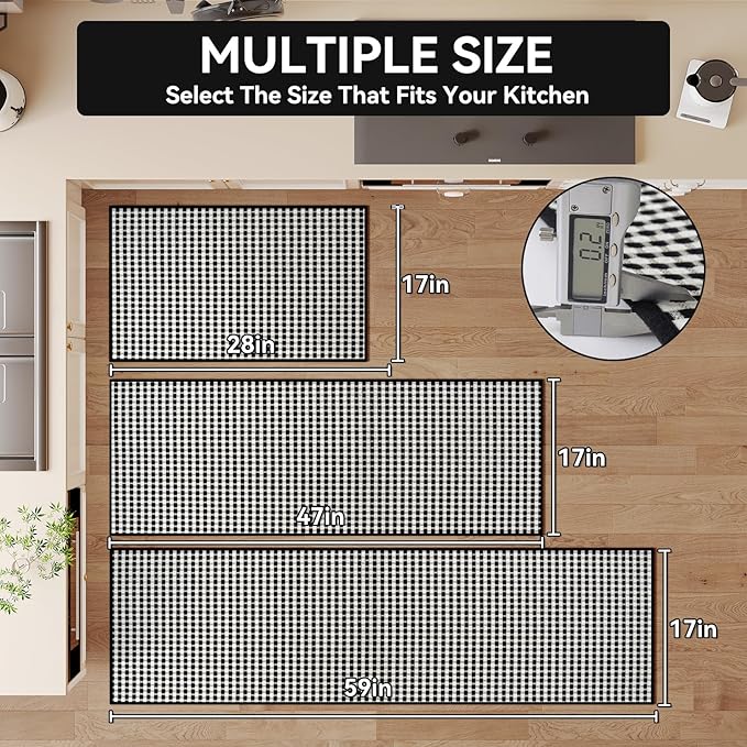 Kitchen Rugs Non Slip Washable, Rubber Backing Soft Chenille Braided Kitchen Mats for Floor, Super Absorbent Kitchen Runner Rug Standing Mat Sink Mat, Easy to Clean, Black 17"x47"