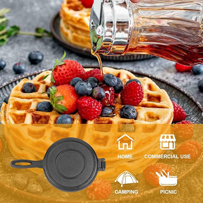 Cast Iron Waffle Maker for Stovetop or Camping Grill Two Piece Hinged Non Electric Waffle Iron Makes 8" Round Waffles