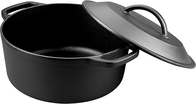 VORRINGARD Pre-Seasoned Cast Iron Dutch Oven with Lid, Round and Dual Handles, for Stovetop, Camping, Grill, Induction, Electric, Black, 4.5qt
