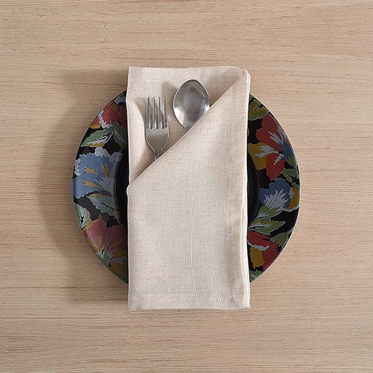 FINGERCRAFT Dinner Cloth Napkins, Cotton Linen Blend 12 Pack 18 in Natural Premium Quality, Mitered Corners for Every Day Use Napkins are Pre Shrunk and Good Absorbency Christmas Napkins Cloth Ivory