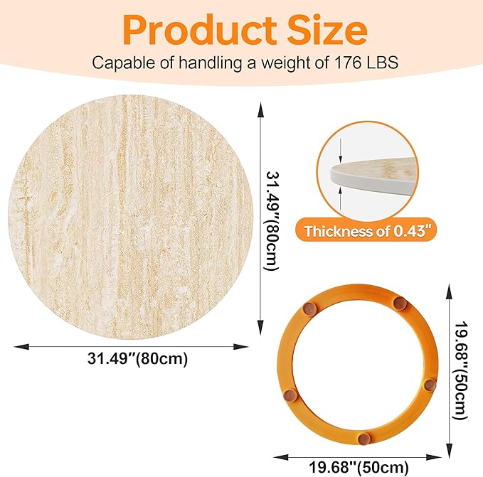Lazy Susan Turntable 31.5 Inch-360°Silent Rotating Anti-Slip Serving Tray,Heavy Duty Centerpiece for Kitchen,Dining & Coffee Table-Beige Modern Design with Non-Slip Base