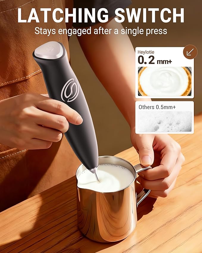 HeyLotie Milk Frother Handheld Frother Wand Drink Mixer Handheld Coffee Stirrers Electric Frother for Coffee Mixer Wand with 2 Whisk frother for protein powder coffee frother handheld -Black