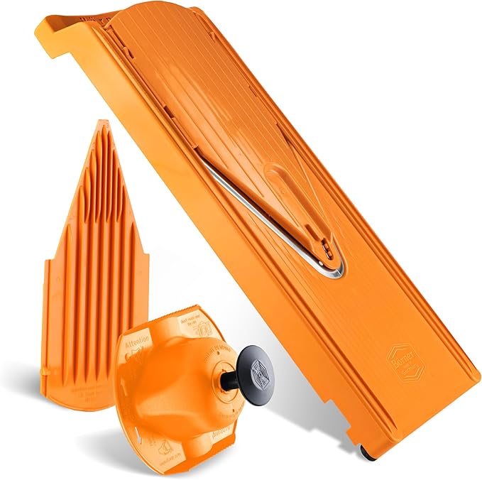 Börner Mandoline Slicer V3 (Basic Set) • V-Slicer for Vegetables & Fruits • Adjustable Kitchen Slicer • 3 Thickness Settings • With Rubber Feet & Stainless Steel V-Blade • Color: Orange