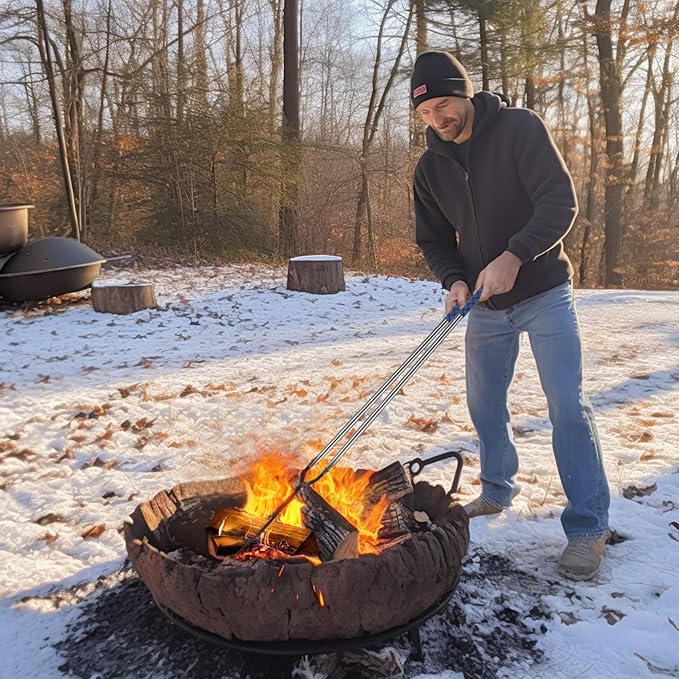 Fire Tongs for Fire Pit Outside Heavy Duty Firewood Log Grabber Claw Stainless Steel 41 Inches Fireplace Tongs and 49 Inches Fire Poker Sets Indoor