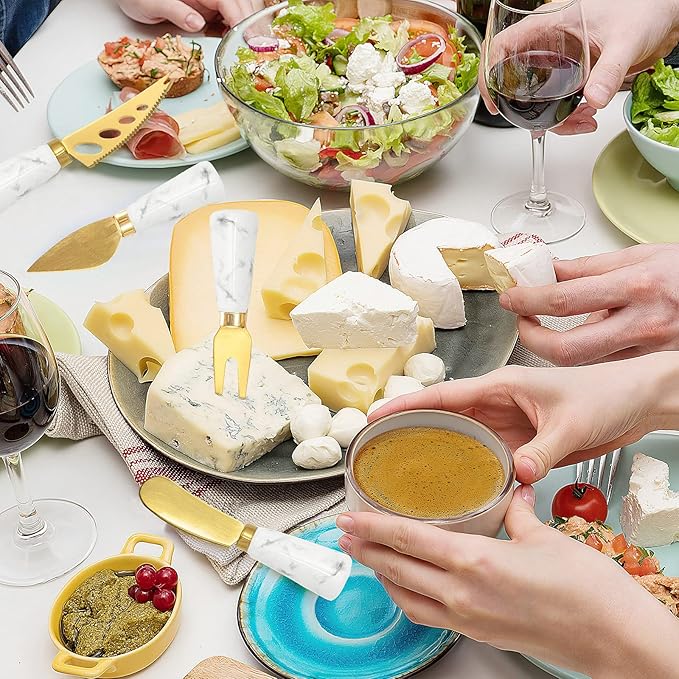 Charcuterie Board Accessories - 6 Piece Cheese Knife Set With Marble Handle - Spreader and Butter Knives for Cheese Kit Cutter (Marble)
