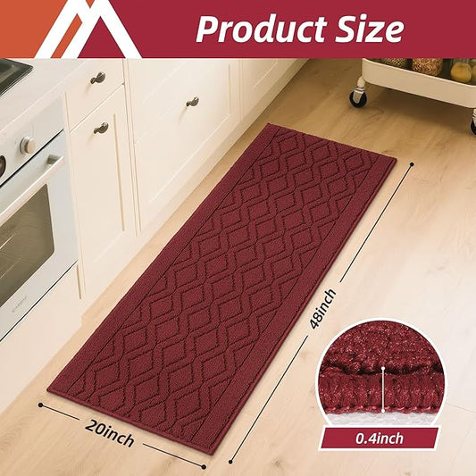 COSY HOMEER-Kitchen-Rugs-and-Mats 20"x48" Non Slip Kitchen Mats for Floor Absorbent Washable Kitchen Runner Standing Floor Mat for Sink Mat,Entry,Laundry,Polypropylene,Red