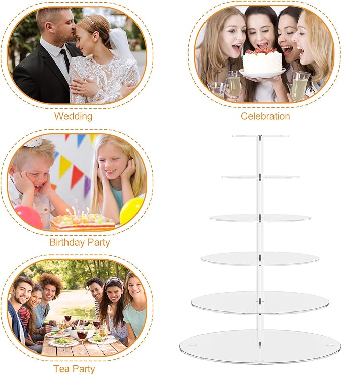 6 Tier Large Acrylic Round Cupcake Stand, Clear Wedding Cupcake Tower Stand, Cupcake Tier Stands for Dessert Table, Tiered Cupcake Holder Stand, Cupcake Display Stand for Birthday Party