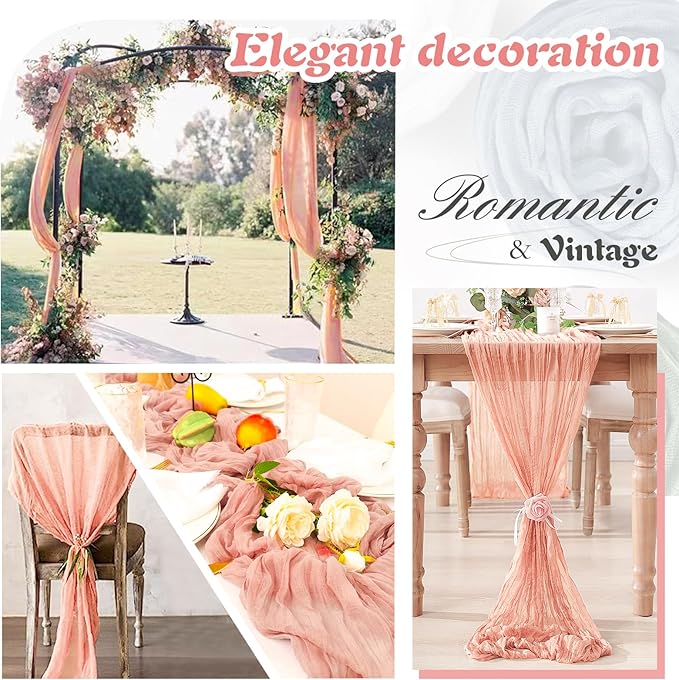 Peach Coral Cheesecloth Table Runner 1 Pack 35" Boho Gauze 120 inches Long Runner Rustic Sheer Fabric Bulk for Baby Shower Wedding Bridal Birthday Party Table Decorations