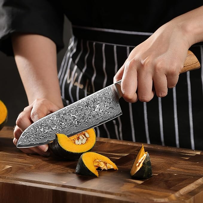 Wakoli EDIB Pro Damascus Santoku Knife – Japanese Style Kitchen Knife | 6.3-Inch Genuine Damascus Steel Blade with VG10 Core | Ergonomic Pakkawood Handle | High Cutting Performance
