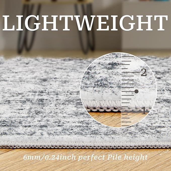 Washable Runner Rug 2.5x14, Non-Slip Long Hallway Runner for Entryway, Soft Vintage Kitchen Mats for Floor, Abstract Dining Room, Bedroom, Living Room Rugs(2.5'x14', Grey/Ivory)
