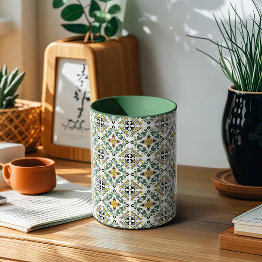 Ceramic Kitchen Utensil Holder for Countertop, Embossed Pattern Crock with Kiln-Fired Finish, Counter Organizer for Cooking Tools , Green