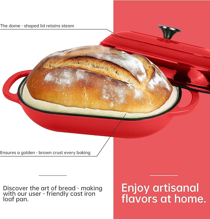 Fijxzct Premium Enameled Cast Iron Dutch Oven for Bread Baking | Non-Stick 5QT Oval Bread Oven with Lid | Perfect for Sourdough, Loaf, and Artisan Baking (Oval Red, 5 QT)