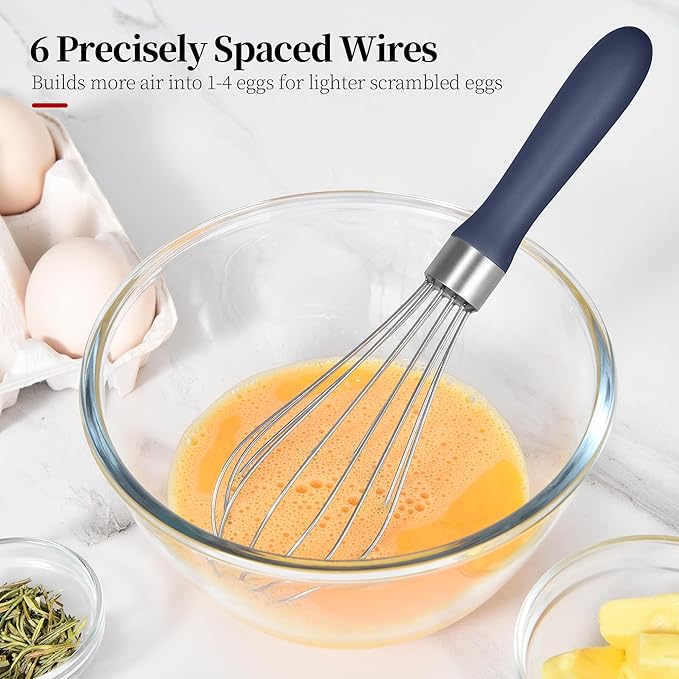 9.06 in Kitchen Wire Whisk, 18/10 Stainless Steel Metal Balloon Wisk Heavy Duty Egg Beater whisker Hand Mixer for Cooking, Baking, Mixing, Stirring, Sauce, Flour（Small, Midnight Blue）