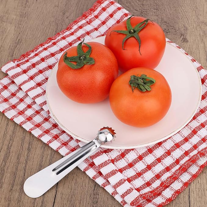 12pcs Silver Tomato Corer Tool, Stainless Steel Tomato Corer & Strawberry Huller Stem Remover Kitchen Tool Fruit Vegetable Baller