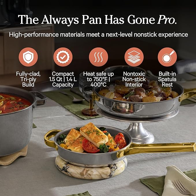 Our Place Mini Titanium Pro Cookware Duo | 6-Piece Tri-Ply Titanium Cookware Set with Always Pan Pro & Perfect Pot Pro | Non-Toxic No-Coating Nonstick | Induction & Oven-Safe up to 750°F | Gold