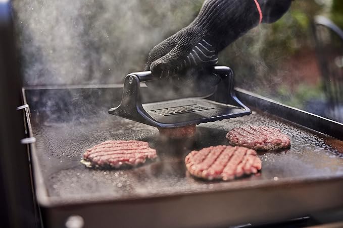 Weber Griddle Press – Heavy‑Duty Cast‑Iron Press for Bacon, Burgers & Paninis with Non-Stick Textured Surface