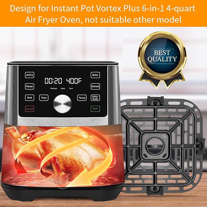 GXF Air fryer Replacement Parts for Instant Pot Vortex Plus 6 in 1 4 Quart Air Fryer Oven, 7.5''×7.5'' Square Food Grade Air Fryer Grill Pan Grill Plate Crisper Plate Accessories Tray Rack