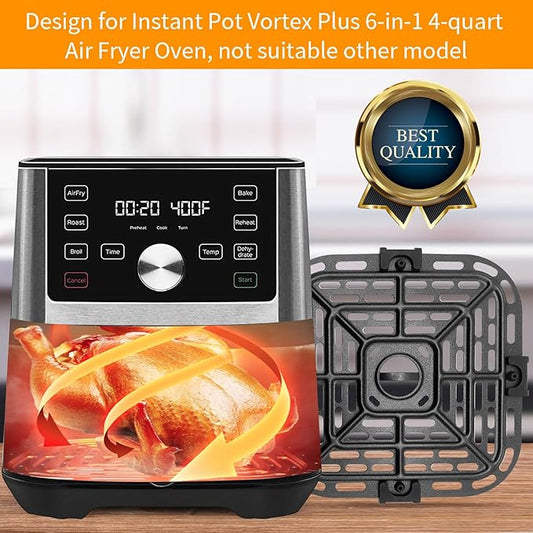 GXF Air fryer Replacement Parts for Instant Pot Vortex Plus 6 in 1 4 Quart Air Fryer Oven, 7.5''×7.5'' Square Food Grade Air Fryer Grill Pan Grill Plate Crisper Plate Accessories Tray Rack