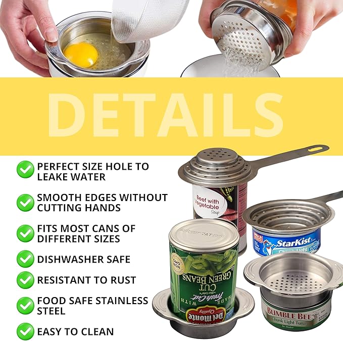 Pack of 2 Universal Can Colanders – Multipurpose Food Grade Colander with Handle for Large and Small Cans Vegetable Fruit Tuna Fish Strainer Small Strainer Set Stainless Steel