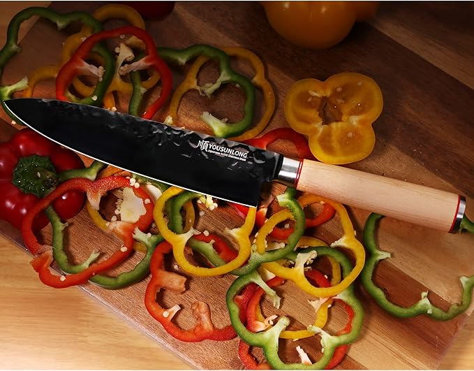 YOUSUNLONG Chef Knife 8 Inch - Japanese High Carbon AUS8 German Stainless Steel Kitchen Knives - Natural Canadian Maple Wood Handle - Cooking Knife
