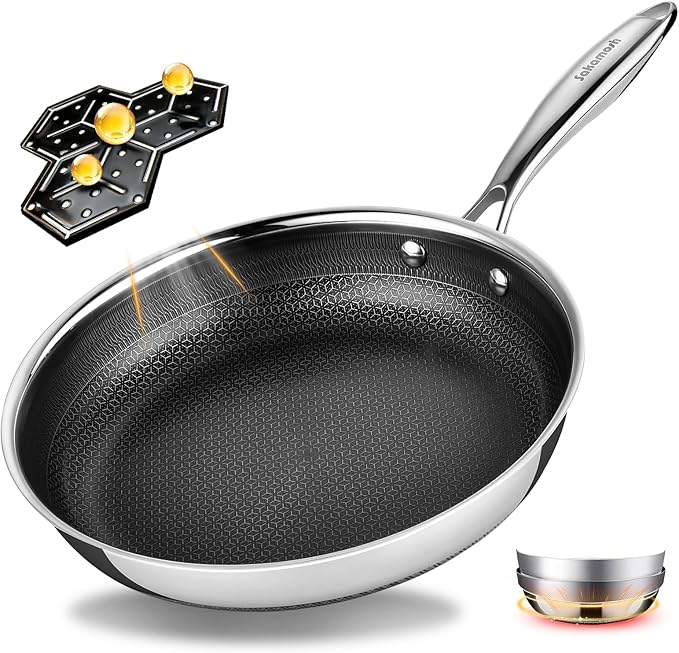 SAKAMOSH 11" Non Stick Frying Pans, Stainless Steel Pan, Ceramic Skillet with Stay-Cool Handle, Non Toxic, PFAS PFOA PTFE Free, Dishwasher Safe, Induction, Compatible with All Cooktops