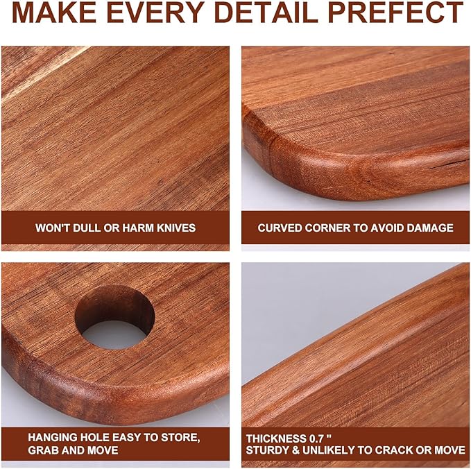 Gtencemen Small Acacia Wood Cutting Boards for Kitchen with Hanging – Mini Wooden Cutting Board for Vegetables, Fruit, Bread, Meat - BPA Free, 9" x 6.5"
