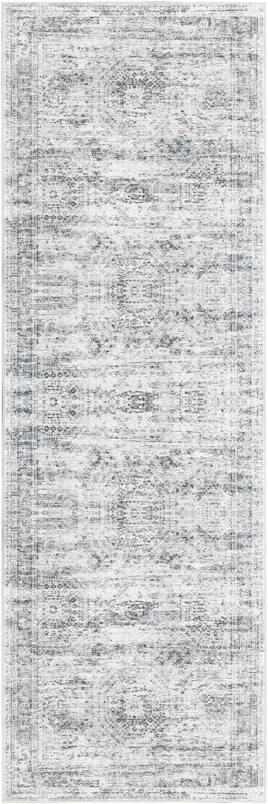 Long Hallway Runner Rug- Carpet Runners for Hallway 12ft, Anti Slip Backing Washable Rug Runner for Bathroom, Entrance, Living Room, Soft Low Pile Mordern Rug Runner(2'x12', Grey/Ivory)
