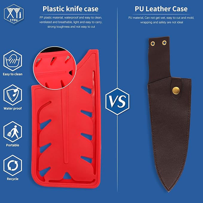 XYJ 2pcs/set Safety Knife Covers Sleeves Knives Edge Guard, Universal Knife Sheath, Cleaver, Chopping Knife Case Blade Guards Protector Red Kitchen Knife Cover Sleeve (For 7" Chopping Knife)