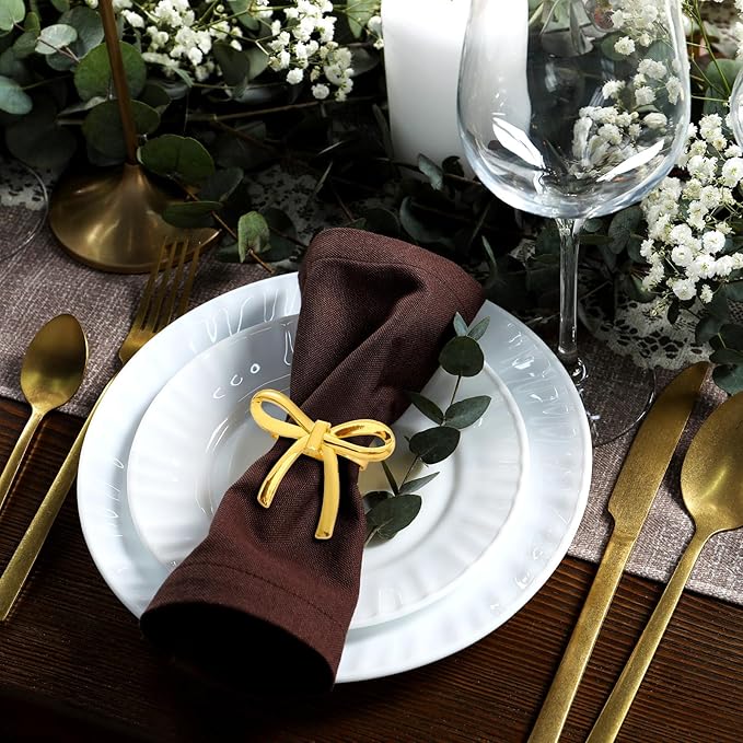 12 Pcs Gold Bow Napkin Rings, Metal Butterfly Napkin Holders for Dinner Parties Wedding Banquet Table Setting Family Gatherings Table Decoration