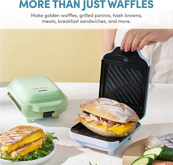AROMA® 3-in-1 Panini Press, Sandwich Grill, and Waffle Maker with Removable Ceramic Coated Plates
