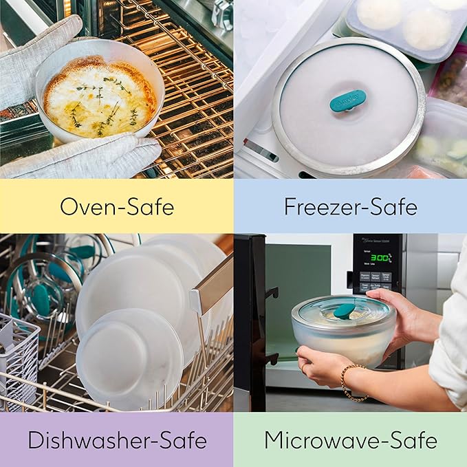 Anyday 8-Cup Microwave Cookware & Glass Container with Glass Lid, Plastic-Free Deep Food Storage | Stackable Airtight Steamer with Vented Lid for Microwave-Safe Reheating, Steaming Vegetables & Rice