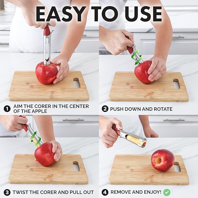 Zulay Kitchen Premium Apple Corer Tool - Ultra Sharp, Stainless Steel, Serrated Blades for Easy Coring - Easy to Use & Clean, Durable Apple Corer Remover for Baking Apples & More - 2 Pack Black & Red