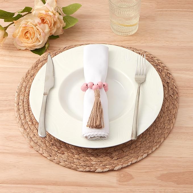 APTWOW Valentine Napkin Rings Set of 12, Pink Wooden Bead Napkin Rings for Table Decor, Valentine's Day Farmhouse Napkins Rings for Boho Table Decor, Spring Banquet, Wedding, Easter