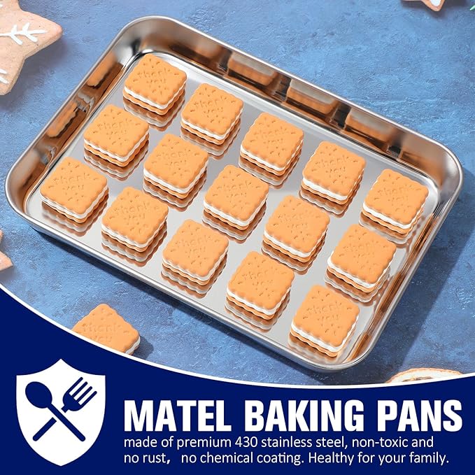 Mimorou 12 Pcs Baking Sheet Stainless Steel Cookie Small Metal Sheet Pans Professional Rectangle Oven Trays Kitchen Baking Cooking Oven and Toaster, Dishwasher Safe