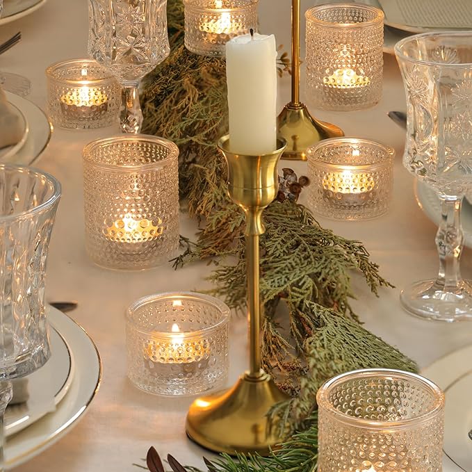 Glass Votive Candle Holders Set of 24, Assorted Heights Polka Dot Tea Light Holders for Wedding Centerpieces, Table Decor, Party & Home Decoration, Fits Standard Votives & Tea Lights