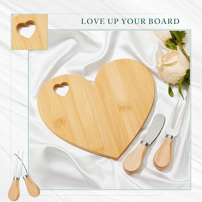 Patelai 36 Set Bridal Baby Shower Favor Heart Cheese Board with Knife, Wood Mini Charcuterie Board Thank You Gift Box for Guest Bridal Baby Shower Prize Wedding Valentines Birthday (Bamboo Color)