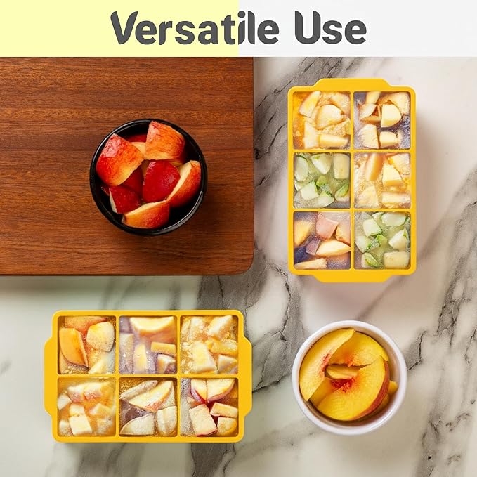 KitchFort Large Silicone Ice Cube Tray (2-Pack), Easy Release 2" Big Ice Cubes - Cocktail, Whiskey Ice Cubes Mold - Ice Trays for Freezer with Lid - Stackable Silicone Ice Tray - Mustard Yellow