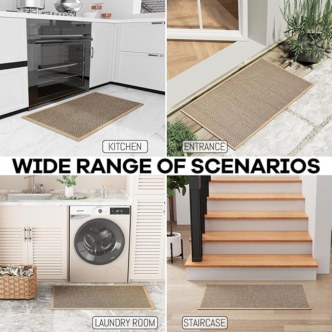 Kitchen Rug, Rubber Non Slip Kitchen Rugs Washable, Absorbent Runner Mat for Floor, Machine Washable Standing Mats for in Front of Sink, Door, Laundry, Entryway, Hallway (Brown, 36" × 24")