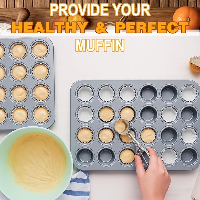 Acellegic 2 Set Mini Muffin Pans Carbon Steel Nonstick Bakeware for Oven Mini Cake Tart Quiche (12-cup&24-cup)