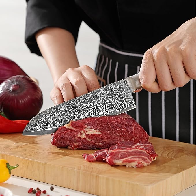 zayiko Kinone Damascus Kitchen Knife Set – 3-Piece Professional Chef Knives | 67 Layers Steel with VG10 Core | Ergonomic Birch Root Wood Handles | Premium Cooking Set in Gift Box