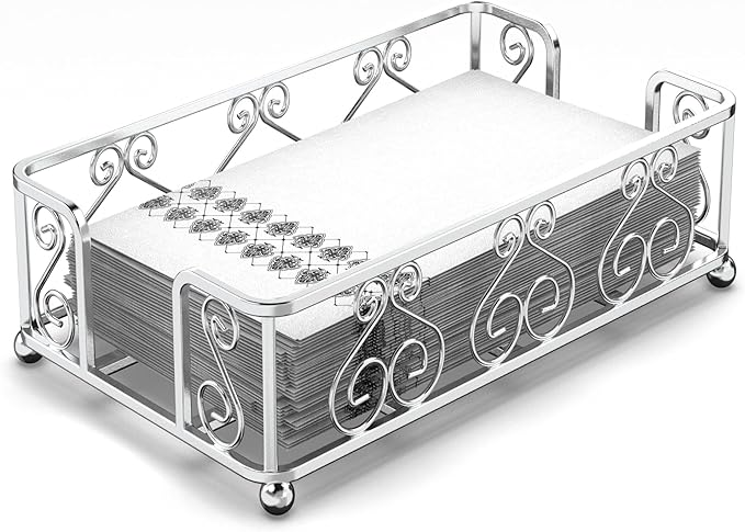Silver Guest Towel Holder Tray for Bathroom – Napkin Organizer for Disposable Hand Paper Towels, Vanity Countertop Napkin Holder, Modern Bathroom Accessory for Guest Use and Décor